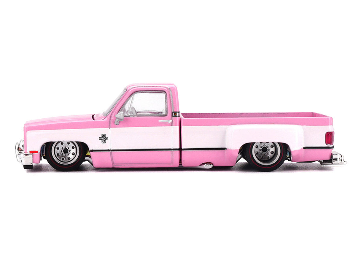 Chevrolet Silverado Dually Pickup Truck "Vintage Spec V2" Pink with White Sides (Designed by Jun Imai) "Kaido House" Special 1/64 Diecast Model Car by Mini GT