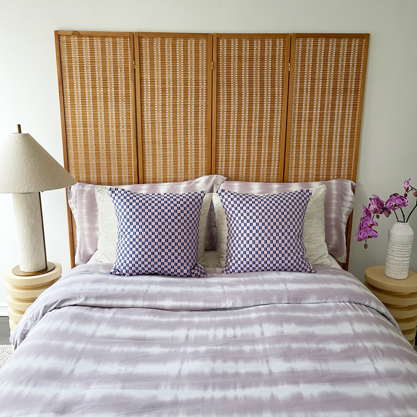 Checkered Brocade Pillow - Pink & Blue  - Square
