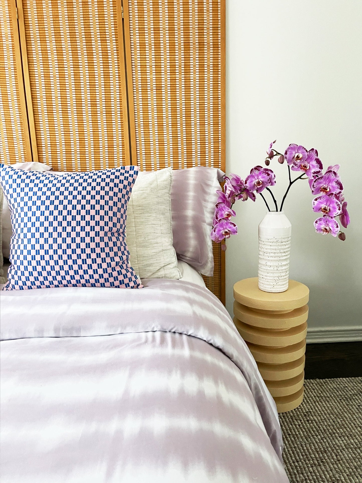 Checkered Brocade Pillow - Pink & Blue  - Square