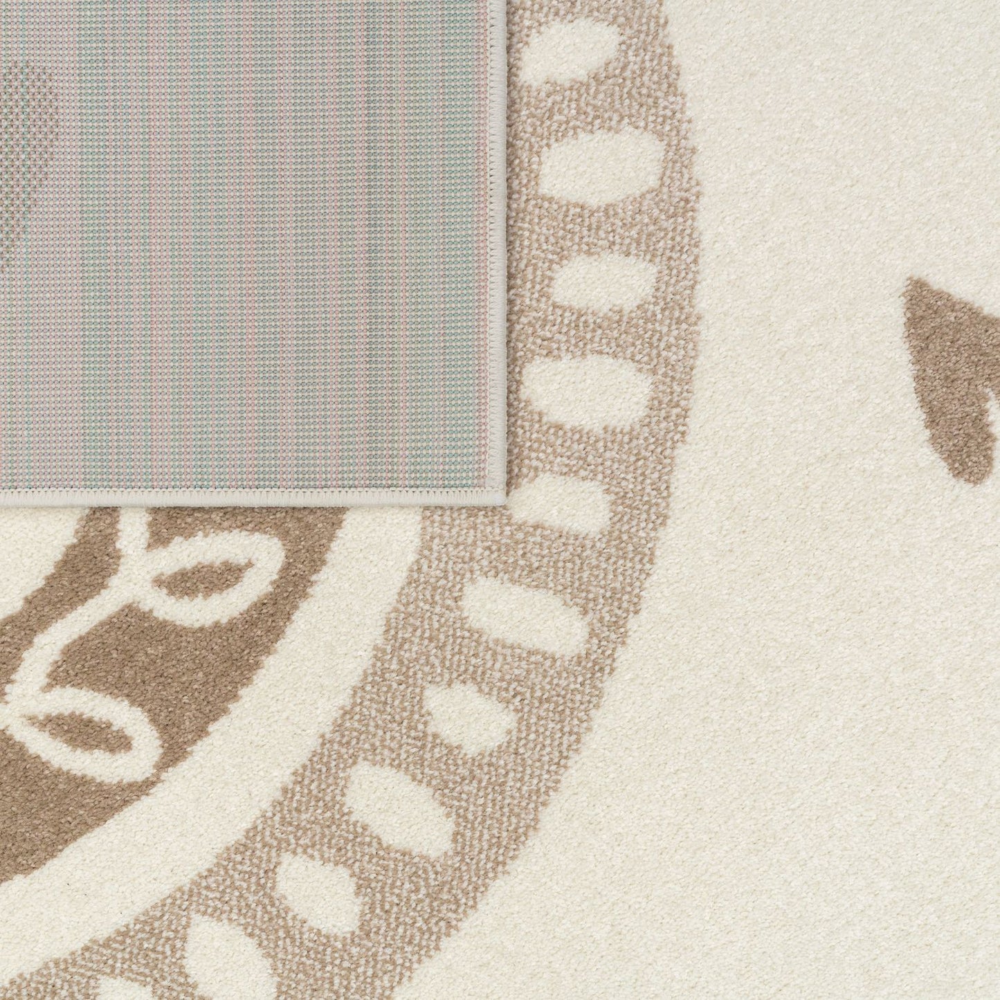 Kids Rug Nino with Rainbow and Hearts for Nursery in Beige Brown