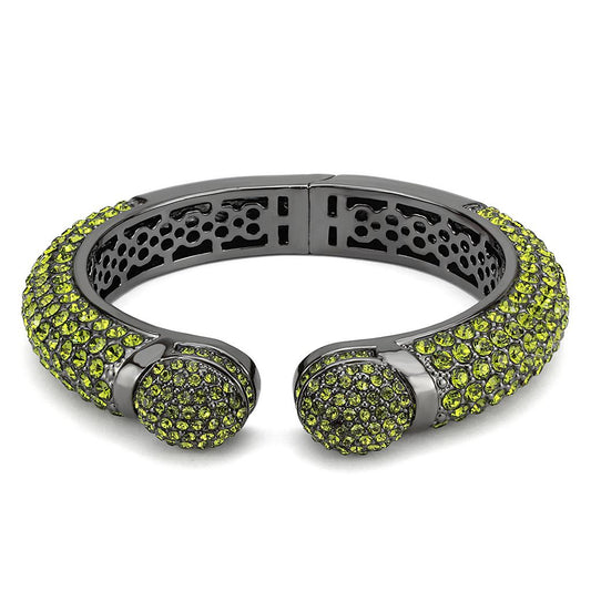 LO4314 - TIN Cobalt Black Brass Bangle with Top Grade Crystal  in Peridot
