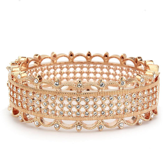 LO4344 - Rose Gold Brass Bangle with Top Grade Crystal  in Clear