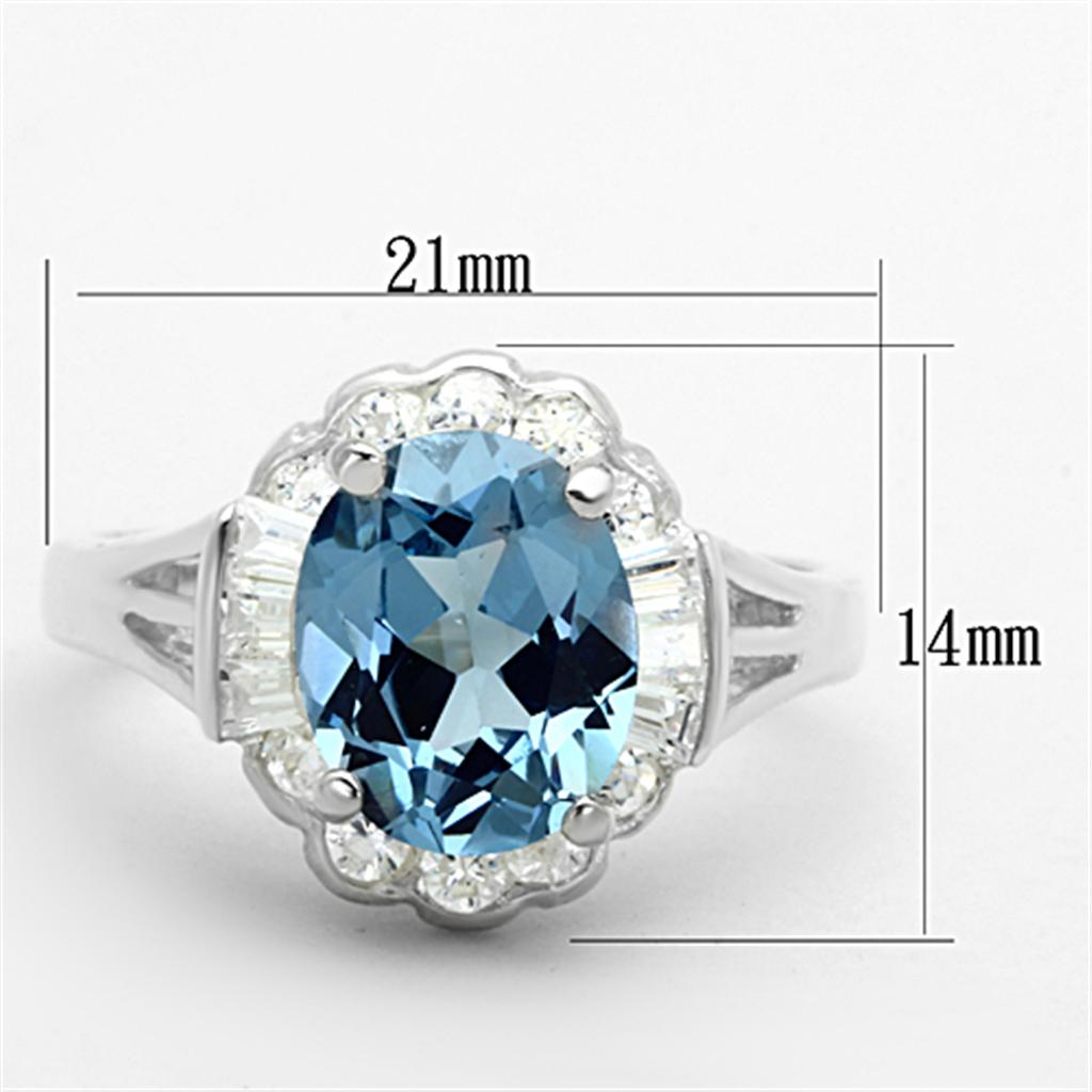 LOS658 - Silver 925 Sterling Silver Ring with Synthetic Spinel in Sea Blue
