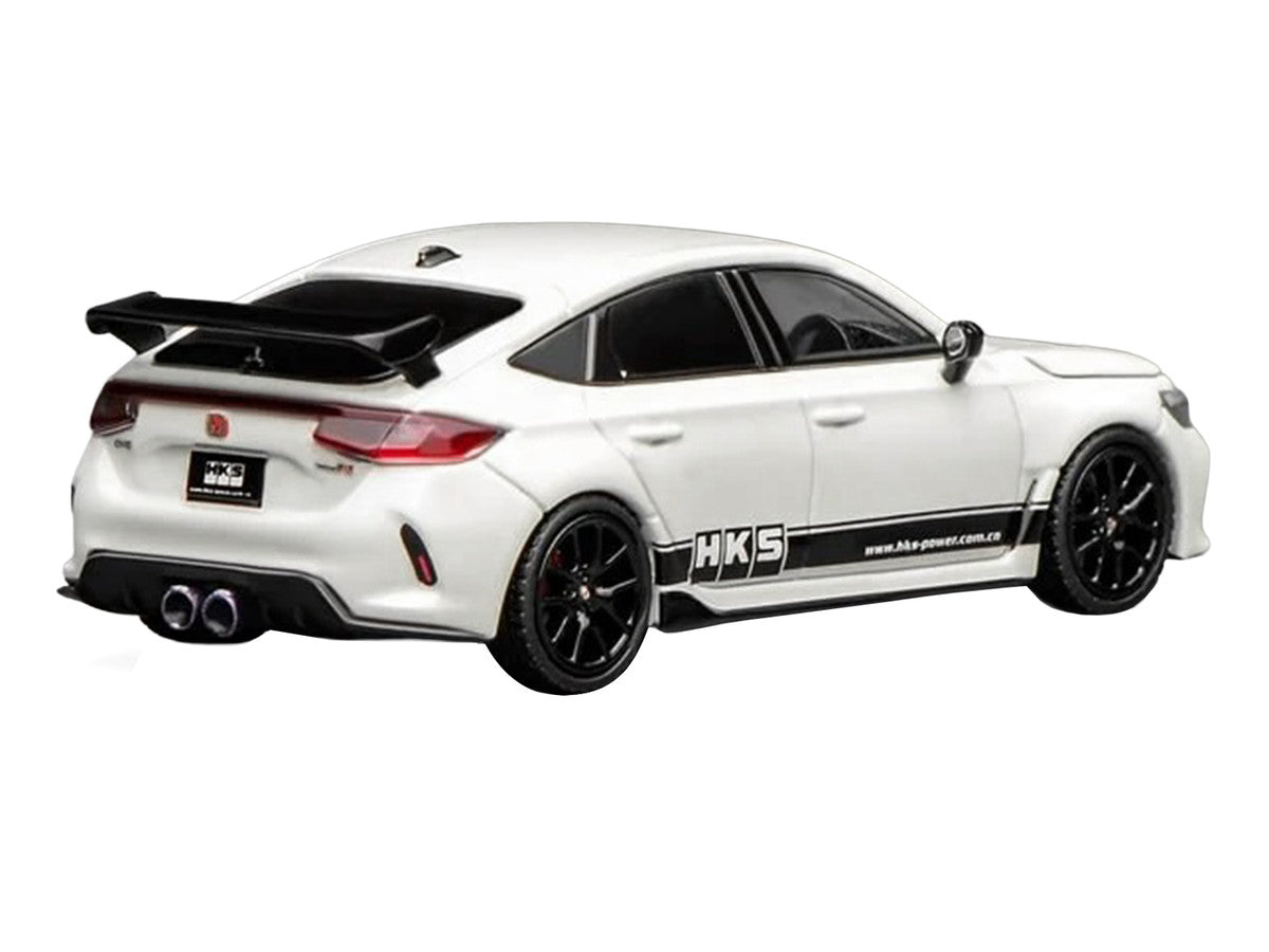 Honda Civic Type R (FL5) RHD (Right Hand Drive) "HKS" White with Black Stripes 1/64 Diecast Model Car by MotorHelix