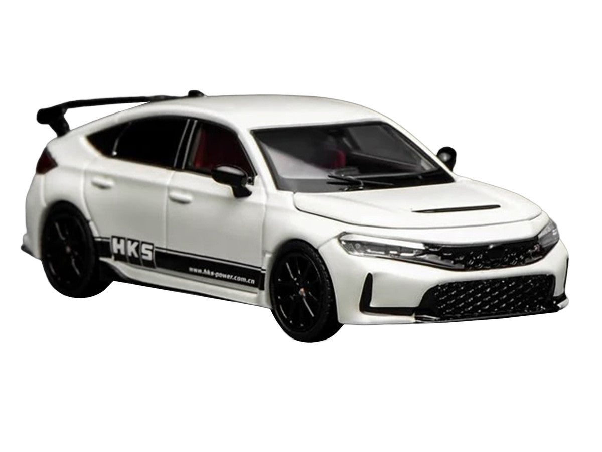 Honda Civic Type R (FL5) RHD (Right Hand Drive) "HKS" White with Black Stripes 1/64 Diecast Model Car by MotorHelix