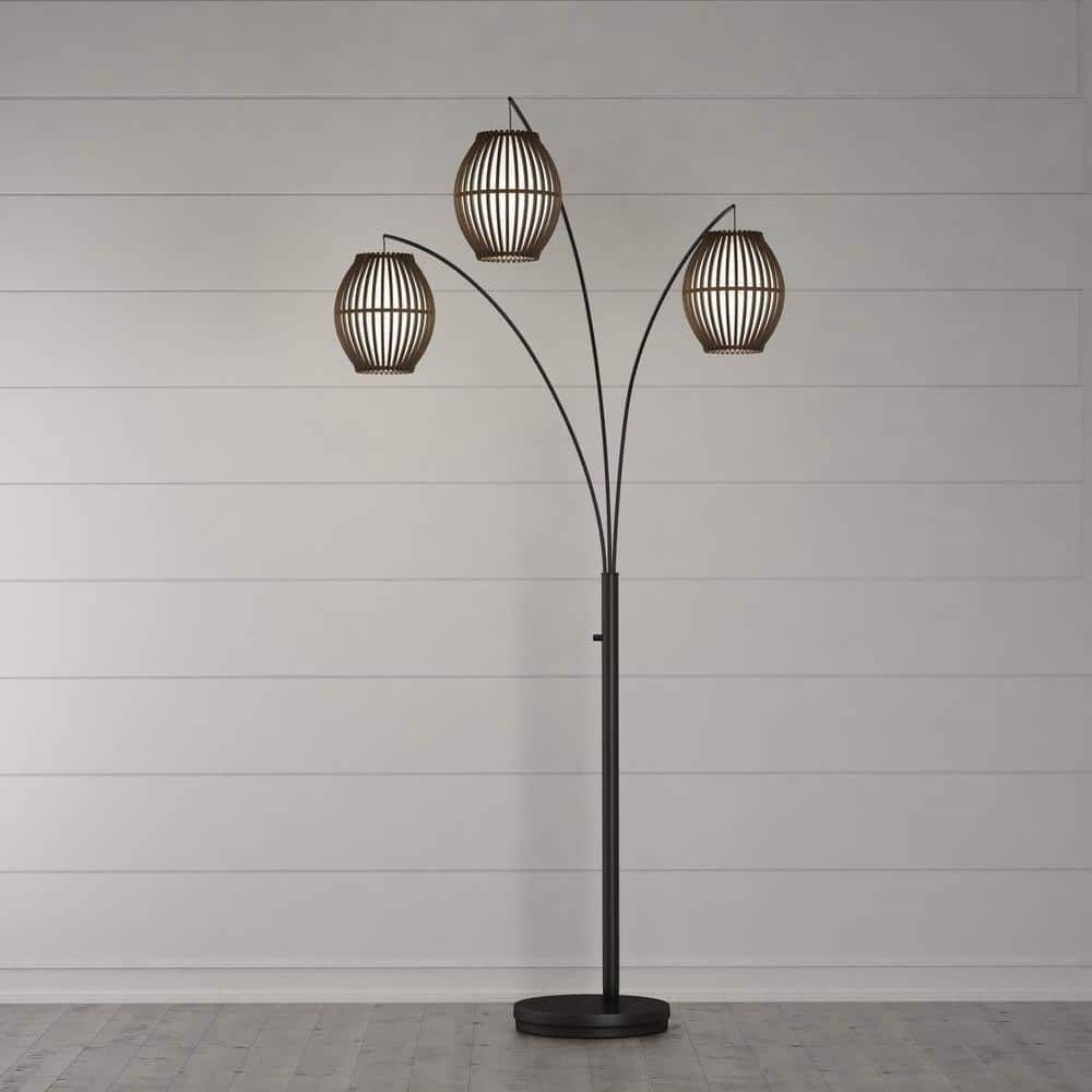 Modern Mid-Century Bohemian 82-inch Arch Floor Lamp with 3 Barrel Lights