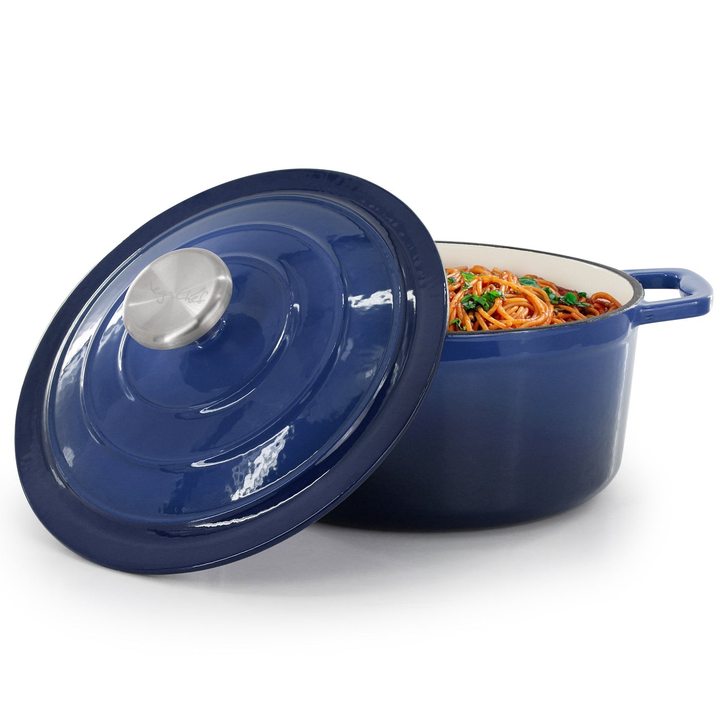 MegaChef 2.7 Quart Round Enameled Cast Iron Casserole in Gradient Dark Blue