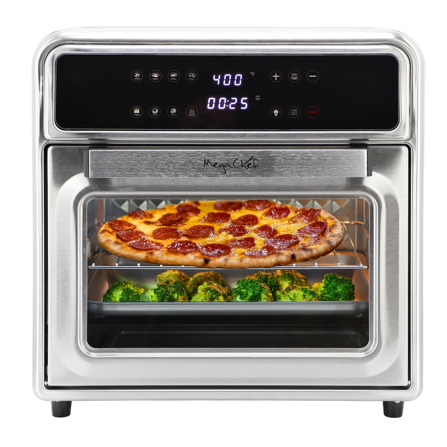 MegaChef 21.13 Quart Stainless Steel Digital Electric Multi-Function Air Fryer and Counter Top Oven in Silver