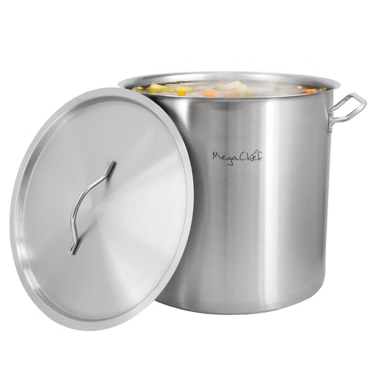 MegaChef Professional Kitchen 38.5 Quart Round Stainless Steel Stock Pot with Lid