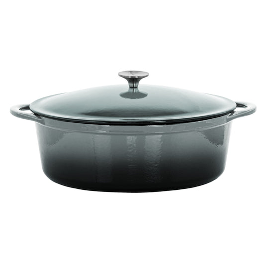 MegaChef 7 Quarts Oval Enameled Cast Iron Casserole in Gray