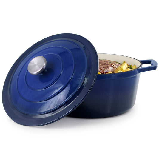 MegaChef 5 Quarts Round Enameled Cast Iron Casserole with Lid in Gradient Dark Blue