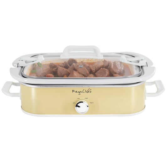MegaChef 3.5 Quart Casserole Slow Cooker with 3 Temperature Settings in Cream