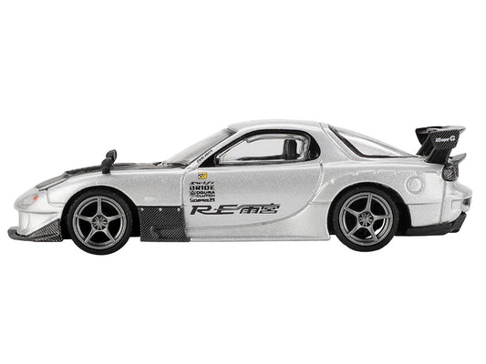 Mazda RX-7 RE-Amemiya Silver Metallic with Matt Black Hood Limited Edition 1/64 Diecast Model Car by Mini GT