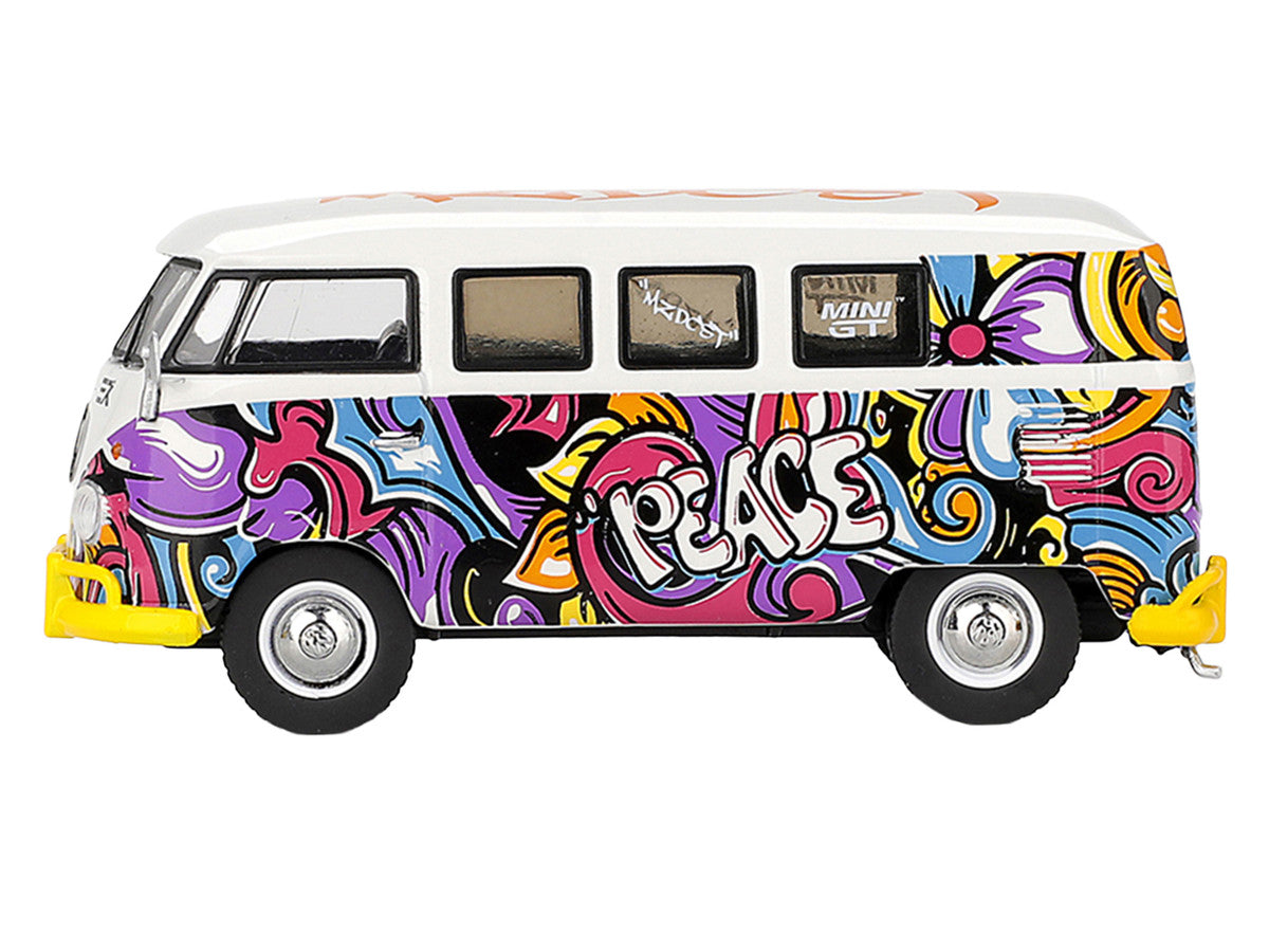 Volkswagen T1 Microbus "Mizu Design" White with Graffiti Graphics Limited Edition 1/64 Diecast Model Car by Mini GT