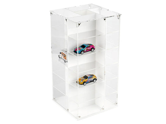 Acrylitower Showcase 24 Car Display Desktop Spinner with Cover White "Mijo Exclusives" for 1/64 Scale Models