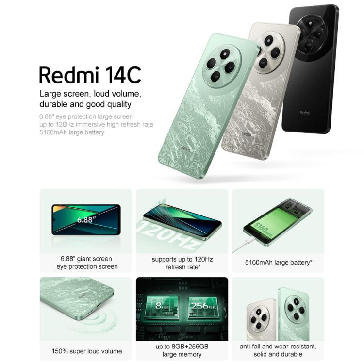 Xiaomi Redmi 14C, 4GB+128GB, 6.88 inch Xiaomi HyperOS MediaTek Helio G81-Ultra Octa Core, Network: 4G, Not Support Google Play (Green)