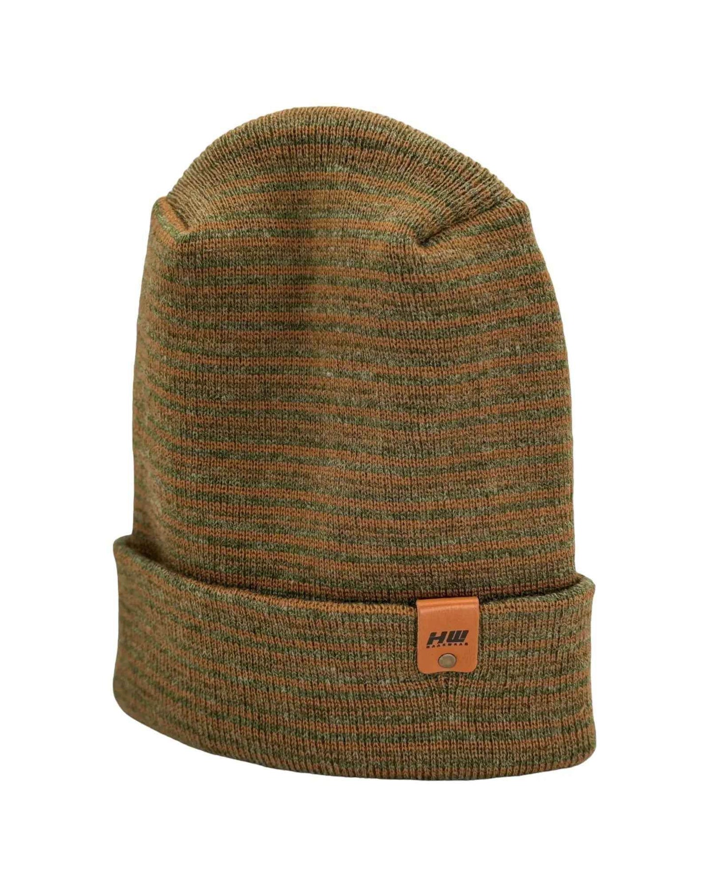 Trending Men’s Beanie – Modern H-Stitch Cuffed Beanie | Brown & Green Contrast | Made in USA