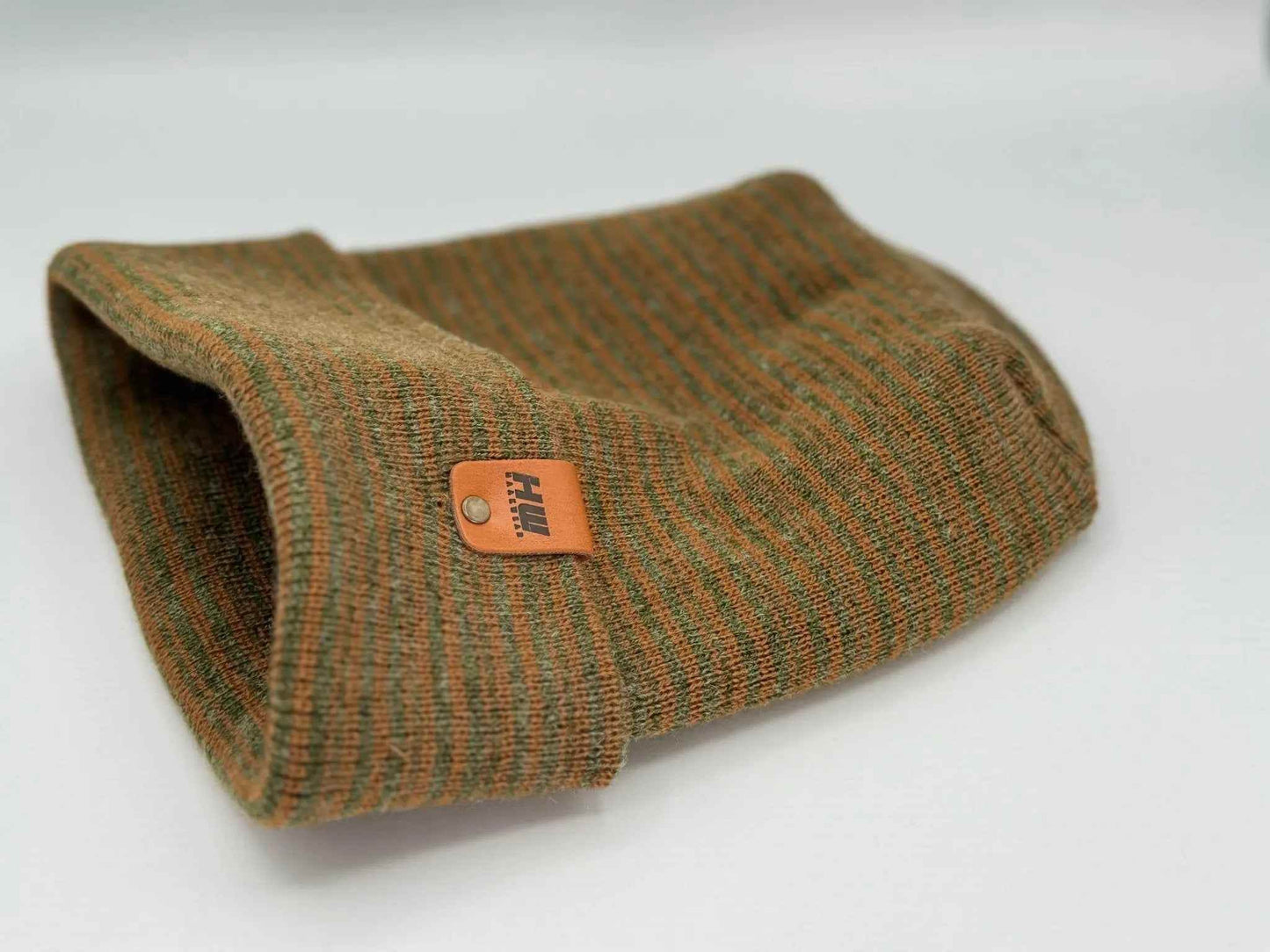 Trending Men’s Beanie – Modern H-Stitch Cuffed Beanie | Brown & Green Contrast | Made in USA