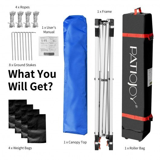 6.6 x 6.6 Feet Outdoor Pop Up Height Adjustable Canopy Tent with Roller Bag-Blue - Color: Blue