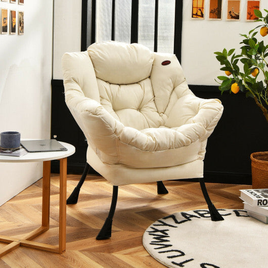 Modern Polyester Fabric Lazy Chair with Steel Frame and Side Pocket-Beige - Color: Beige