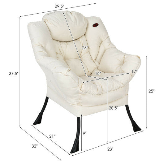 Modern Polyester Fabric Lazy Chair with Steel Frame and Side Pocket-Beige - Color: Beige