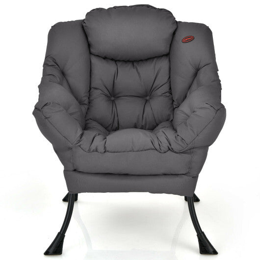 Modern Polyester Fabric Lazy Chair with Steel Frame and Side Pocket-Gray - Color: Gray