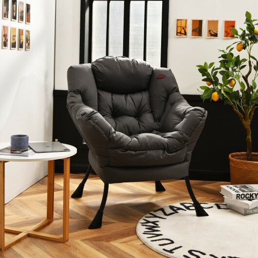 Modern Polyester Fabric Lazy Chair with Steel Frame and Side Pocket-Gray - Color: Gray