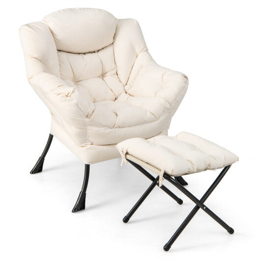Modern Accent Sofa Chair with Folding Footrest and Side Pocket-Navy