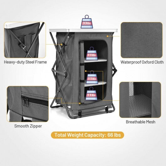 Folding Camping Storage Cabinet with 3 Shelves and Carry Bag-M - Color: Gray - Size: M