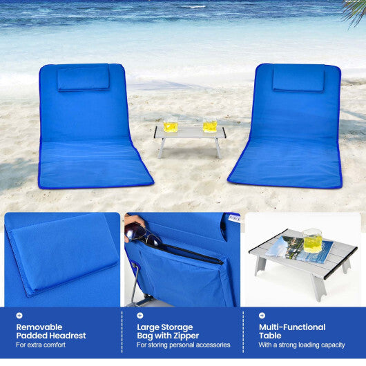 3 Pieces Beach Lounge Chair Mat Set 2 Adjustable Lounge Chairs with Table Stripe-Stripe