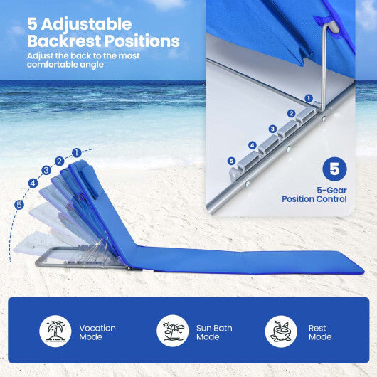 3 Pieces Beach Lounge Chair Mat Set 2 Adjustable Lounge Chairs with Table Stripe-Stripe