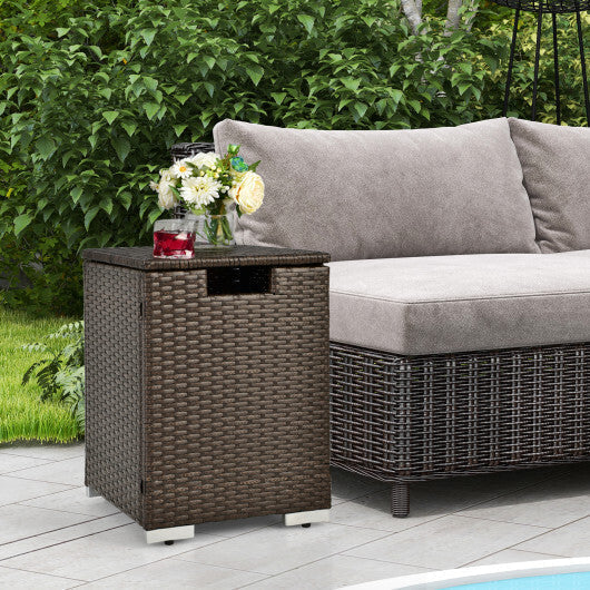 2-in-1 Patio Rattan Gas Propane Tank Cover for 20 lbs Propane Tanks-Gray
