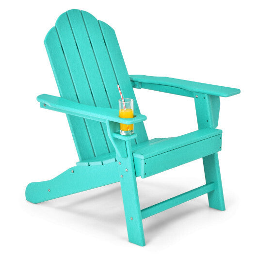 Outdoor Adirondack Chair with Built-in Cup Holder for Backyard Porch-Gray
