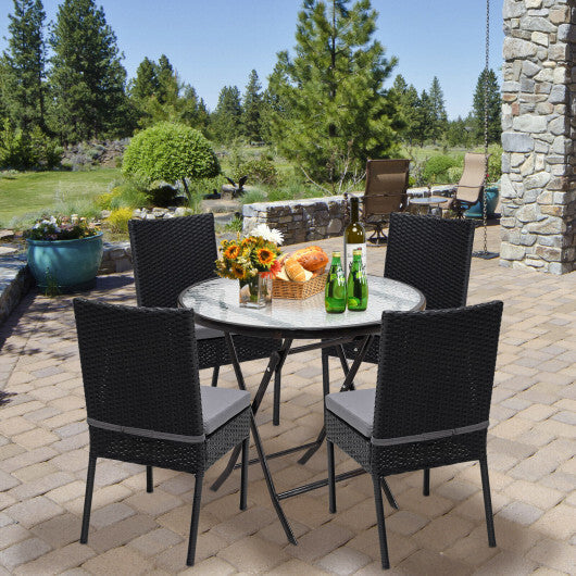 Set of 4 Patio Rattan Wicker Dining Chairs Set with Soft Cushions- Brown