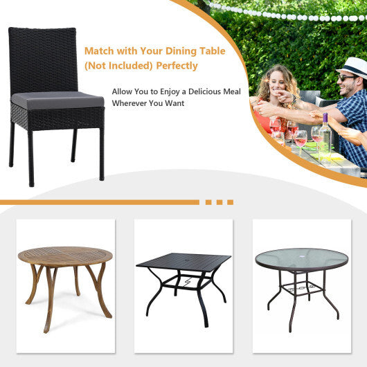 Set of 4 Patio Rattan Wicker Dining Chairs Set with Soft Cushions- Brown