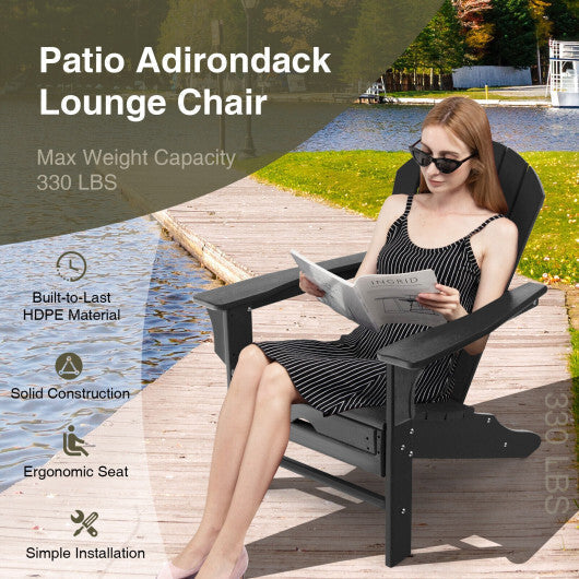 Patio HDPE Adirondack Chair with Retractable Ottoman-White