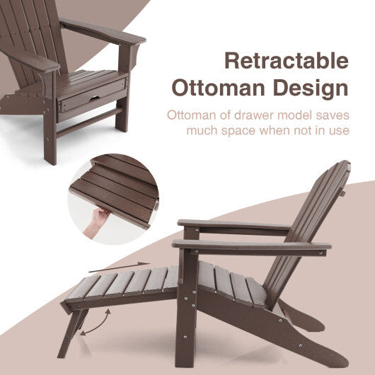 Patio HDPE Adirondack Chair with Retractable Ottoman-White