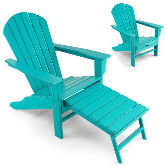 Patio HDPE Adirondack Chair with Retractable Ottoman-White