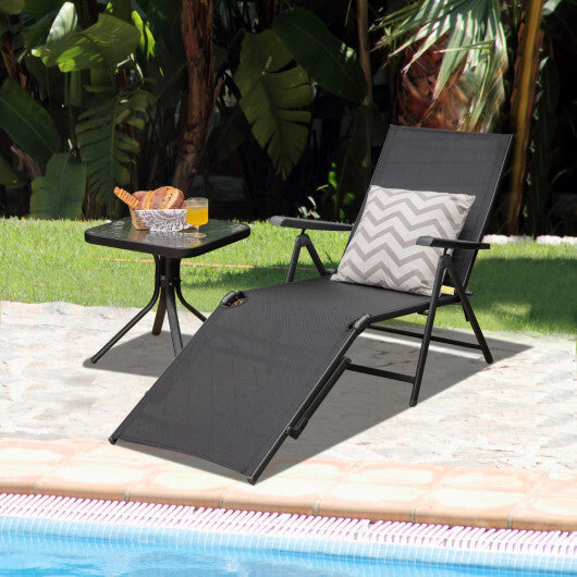 Patio Foldable Chaise Lounge Chair with Backrest and Footrest-Brown