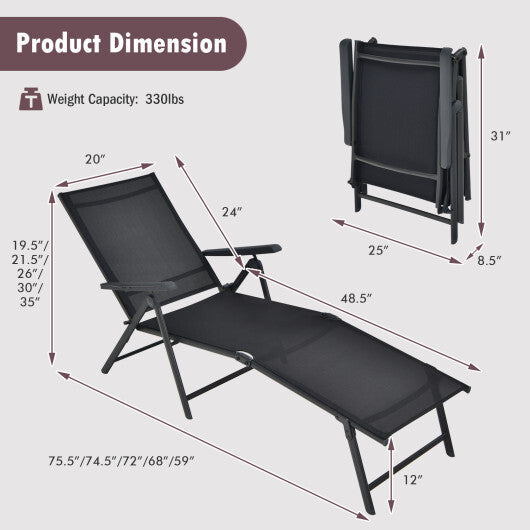 Patio Foldable Chaise Lounge Chair with Backrest and Footrest-Brown