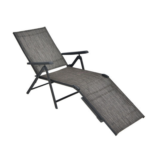 Patio Foldable Chaise Lounge Chair with Backrest and Footrest-Brown