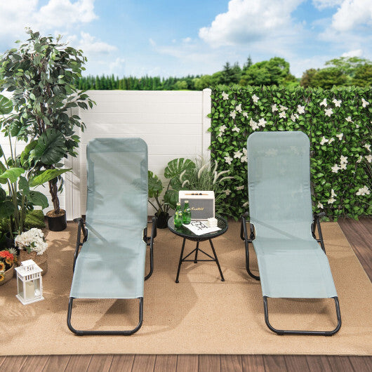 2 Pieces Folding Portable Patio Chaise Lounger with Rocking Design-Light Green - Color: Light Green