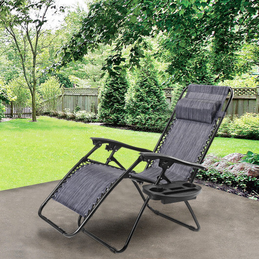 Outdoor Folding Zero Gravity Reclining Lounge Chair with Utility Tray-Black