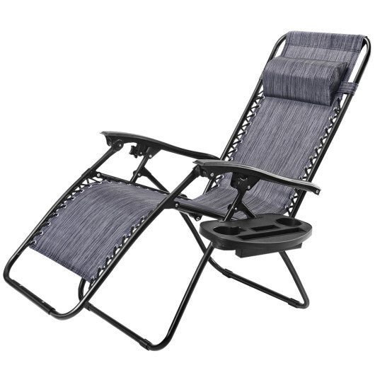 Outdoor Folding Zero Gravity Reclining Lounge Chair with Utility Tray-Black