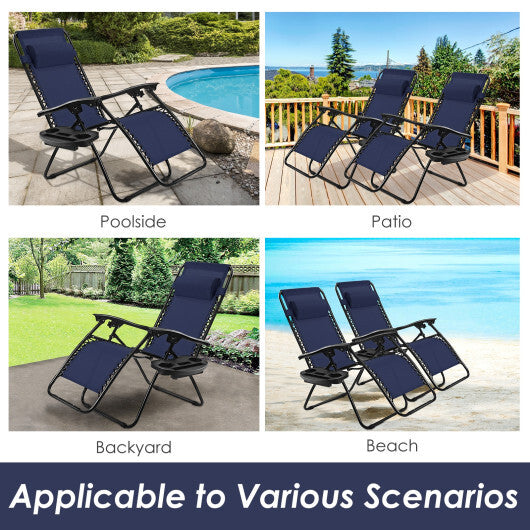Outdoor Folding Zero Gravity Reclining Lounge Chair with Utility Tray-Black