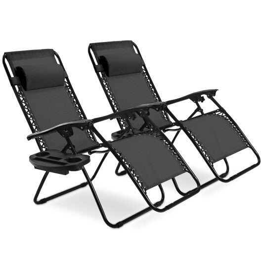 2 Pieces Folding Recliner Zero Gravity Lounge Chair - Beige
