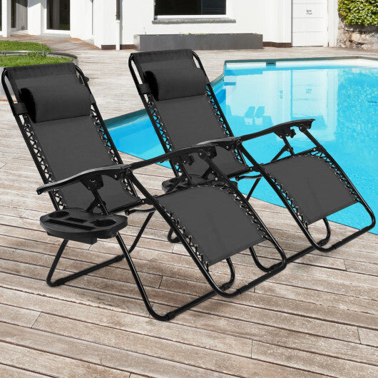 2 Pieces Folding Recliner Zero Gravity Lounge Chair - Beige