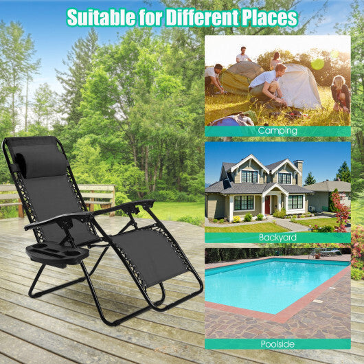 2 Pieces Folding Recliner Zero Gravity Lounge Chair - Beige