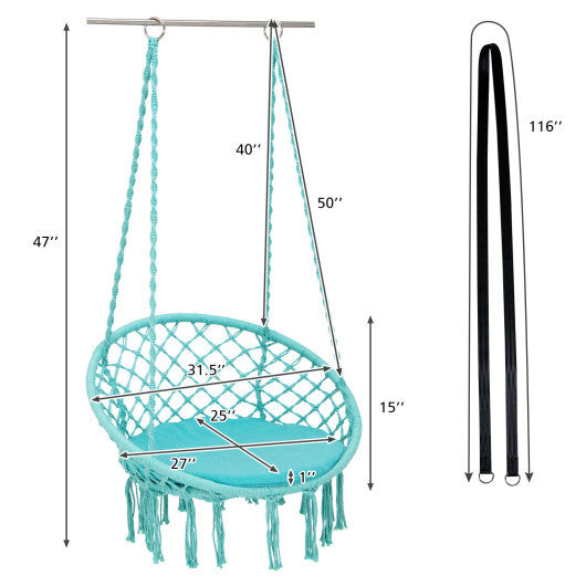Cushioned Hammock Swing Chair with Hanging Kit-Black