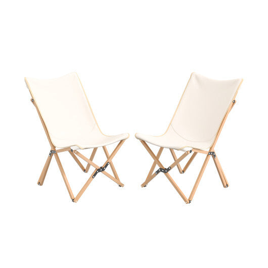 Set of 2 Bamboo Dorm Chair with Storage Pocket for Camping and Fishing-Black